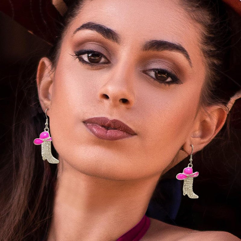 RechicGu Rhinestone Western Boots Earrings Cowgirl Cowboy Enamel Hat Bohemian Rodeo Boot Drop Dangle Earrings for Women - Image 5